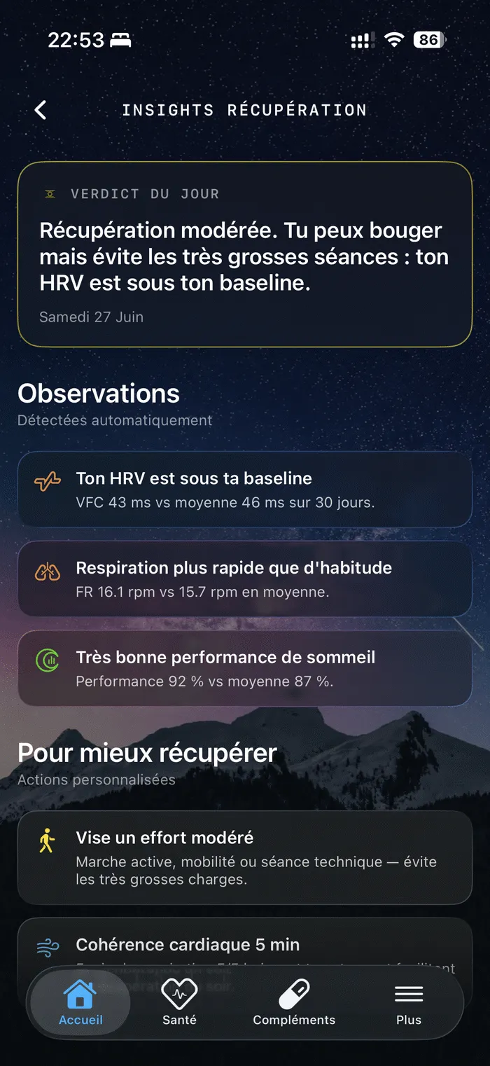 Les insights de récupération dans l'application KEORA