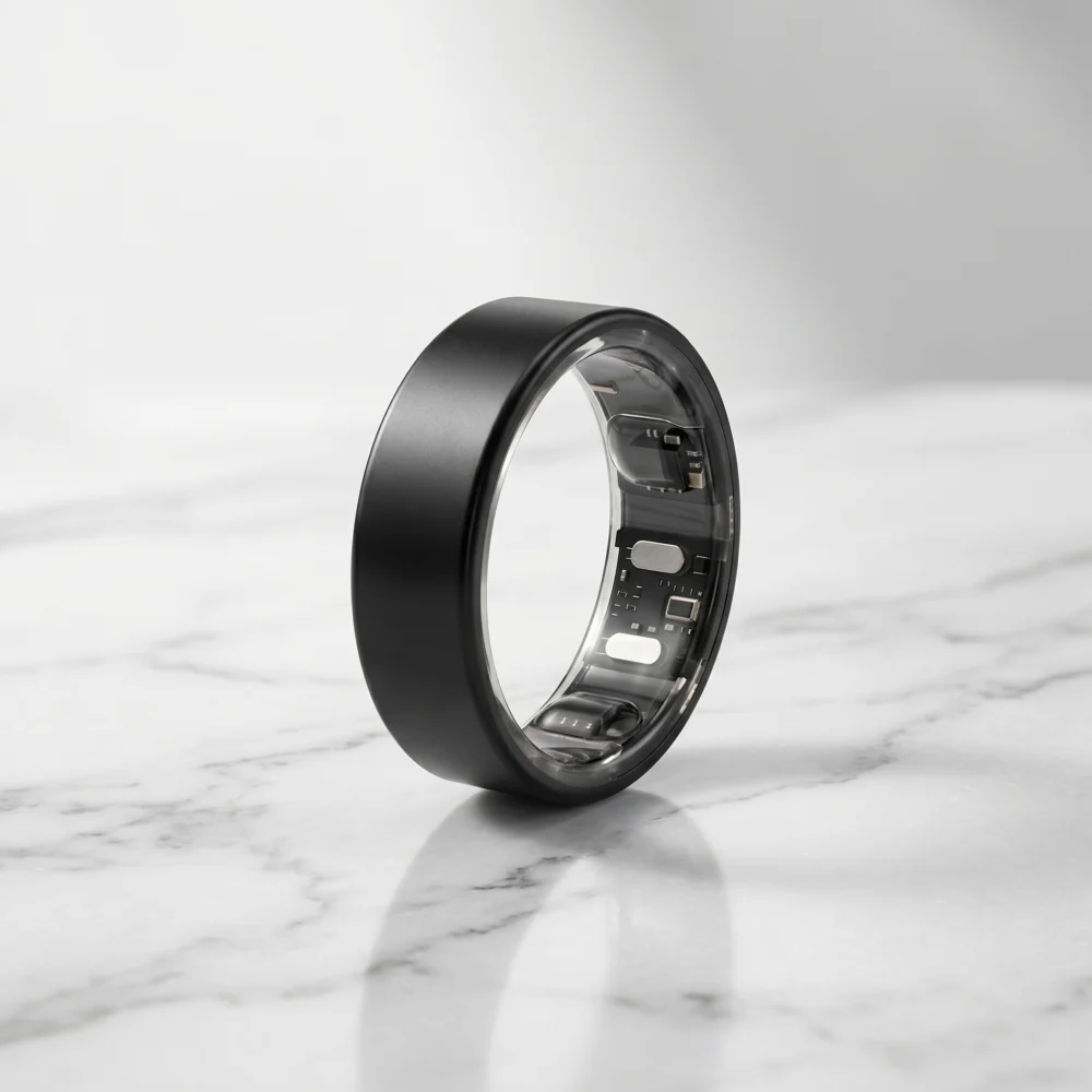 KEORA ring, matte black finish, on marble