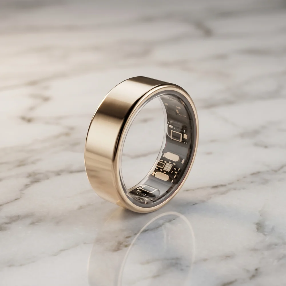 KEORA ring, champagne gold finish, on marble