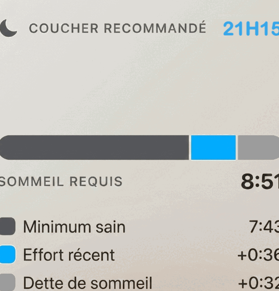 Image des conseils concernant l'heure de coucher dans l'application KEORA Ring